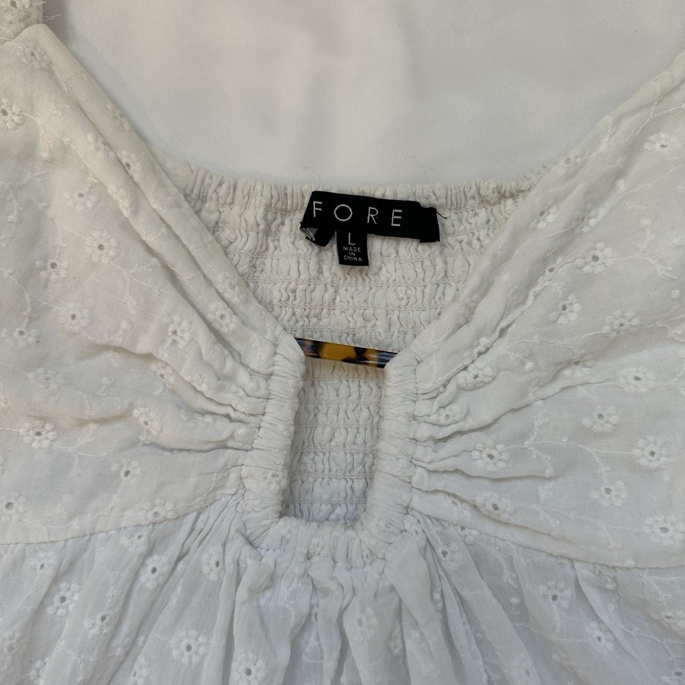 Fore Womens White 100% Cotton Eyelet Embroidered Babydoll Dress Size Large - Picture 8 of 10